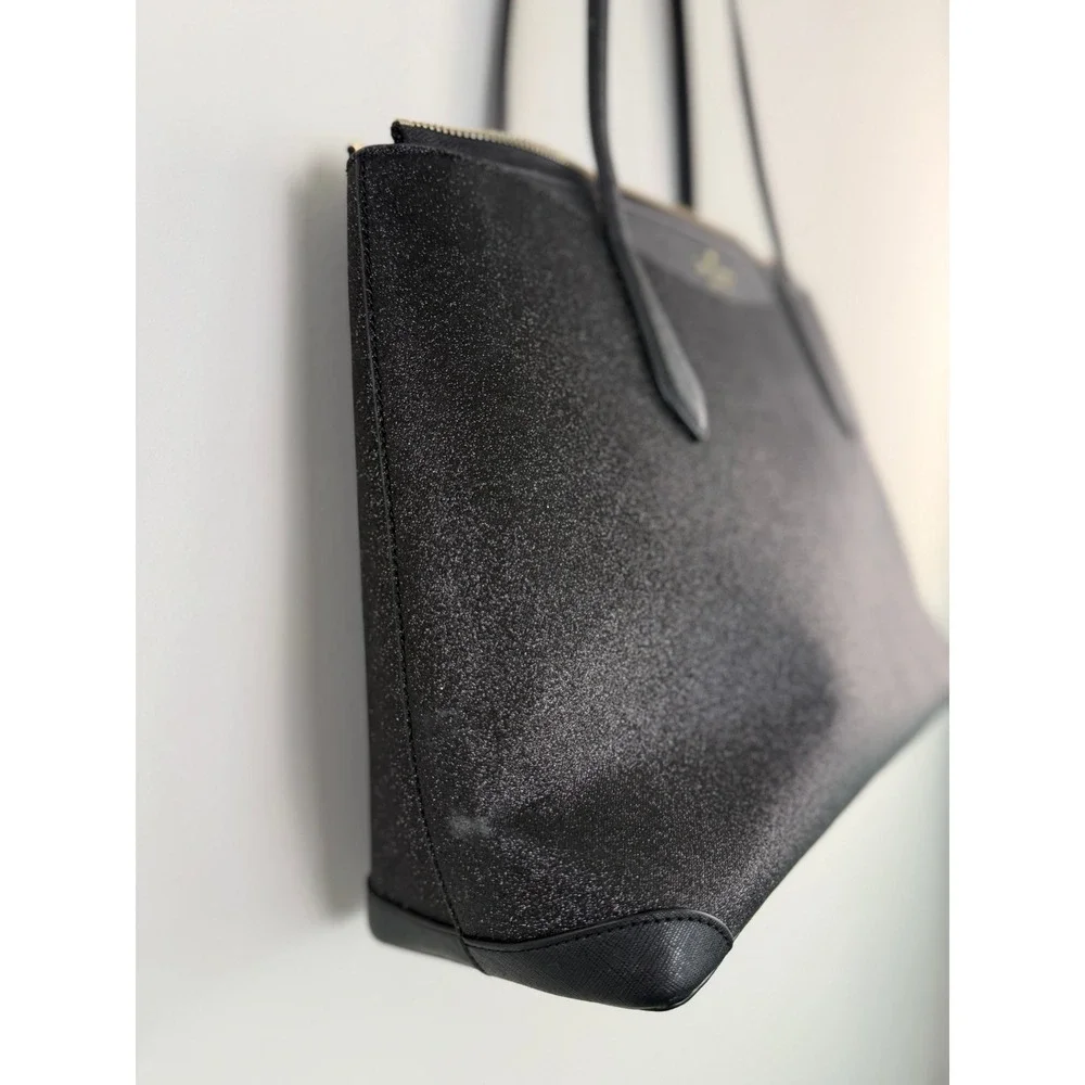 Kate Spade Tote Bag Shimmy Glitter Black Women Saffiano Leather Zip Shoulder Bag